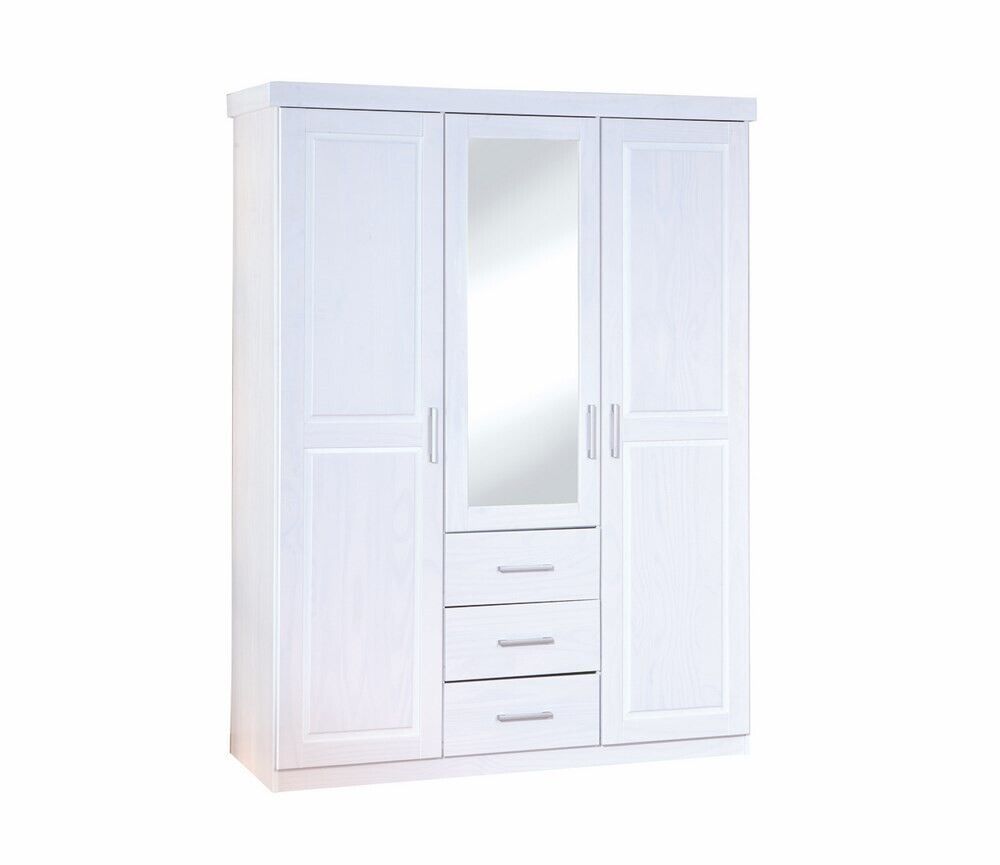 ARMADIO GERALDO 2 ANTE + 3 CASSETTI CON SPECCHIO 140x55x190H PINO MASSELLO BIANC