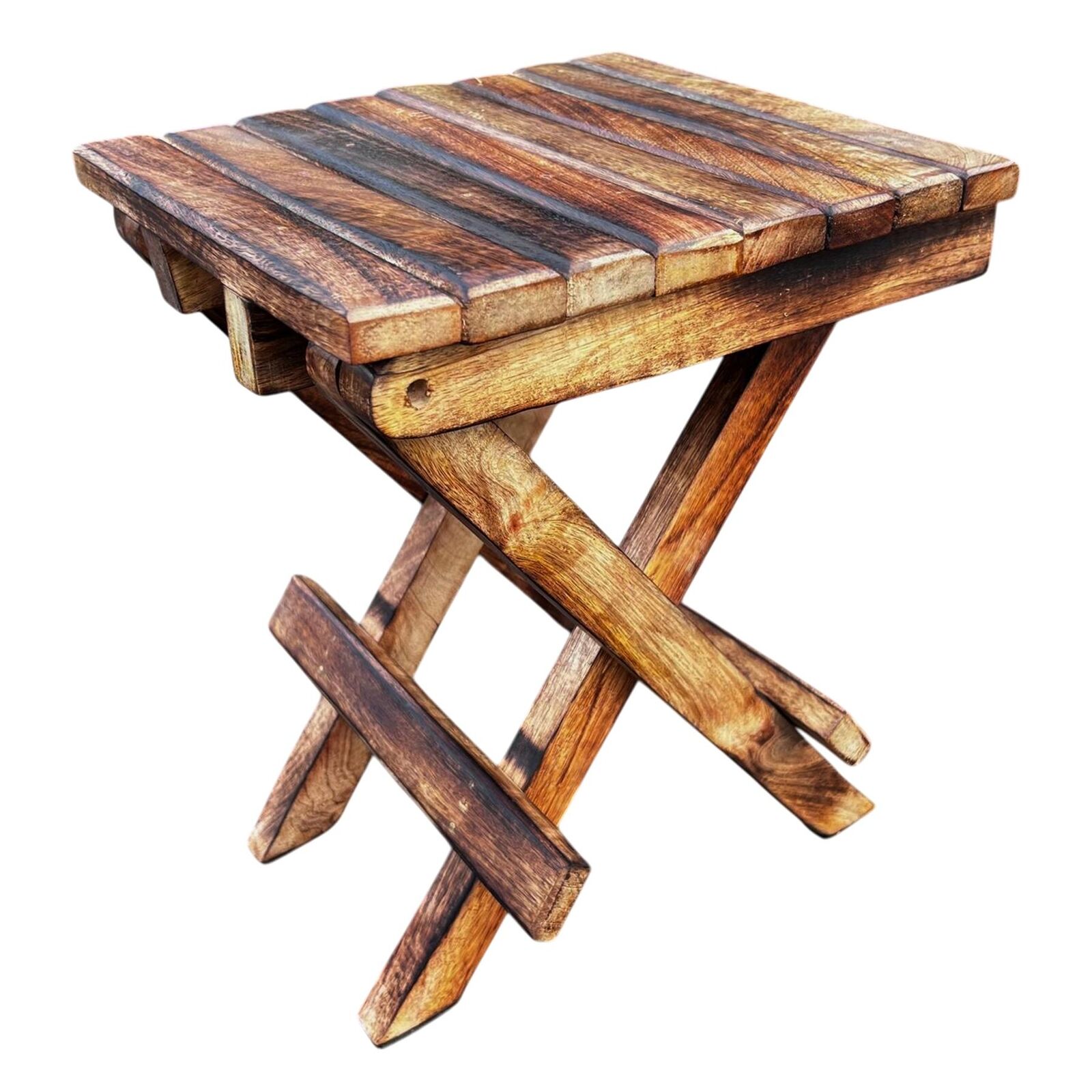 Handcrafted Mango Wood Folding Stool,  Rustic, Versatile, & Space-Saving