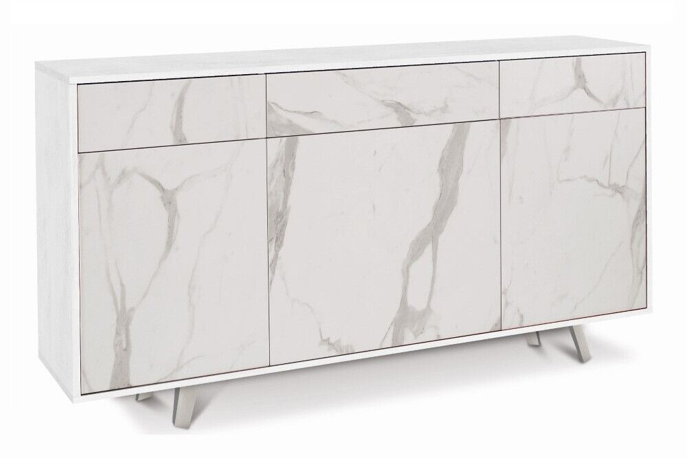 Mobile Madia 3 ante e 3 cassetti  H92 L164 P41 Cm Struttura Bianco ossido Fronta