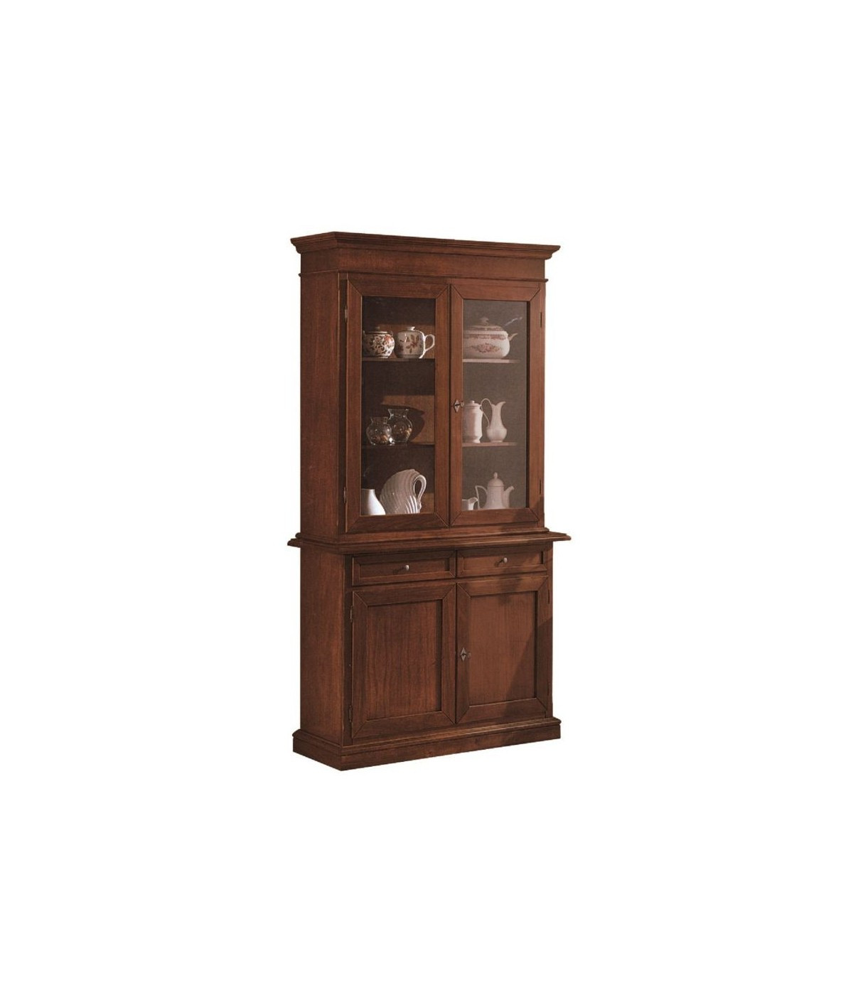 MOBILI 2G - CRISTALLIERA IN LEGNO NOCE ARTE POVERA TINTA NOCE 103X42X206 (383).