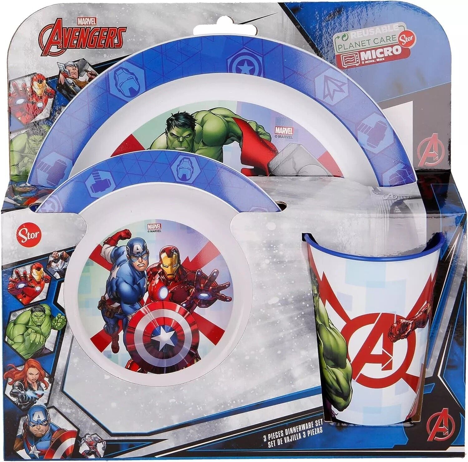 Set Pappa Per Microonde 3 Pezzi Avengers Marvel Piatto Piatto, Fondo e Bicchiere