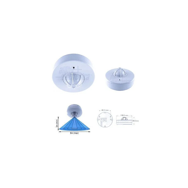 Sensore rilevatore movimento ad infrarossi da soffitto incasso 360° raggio 8 mt