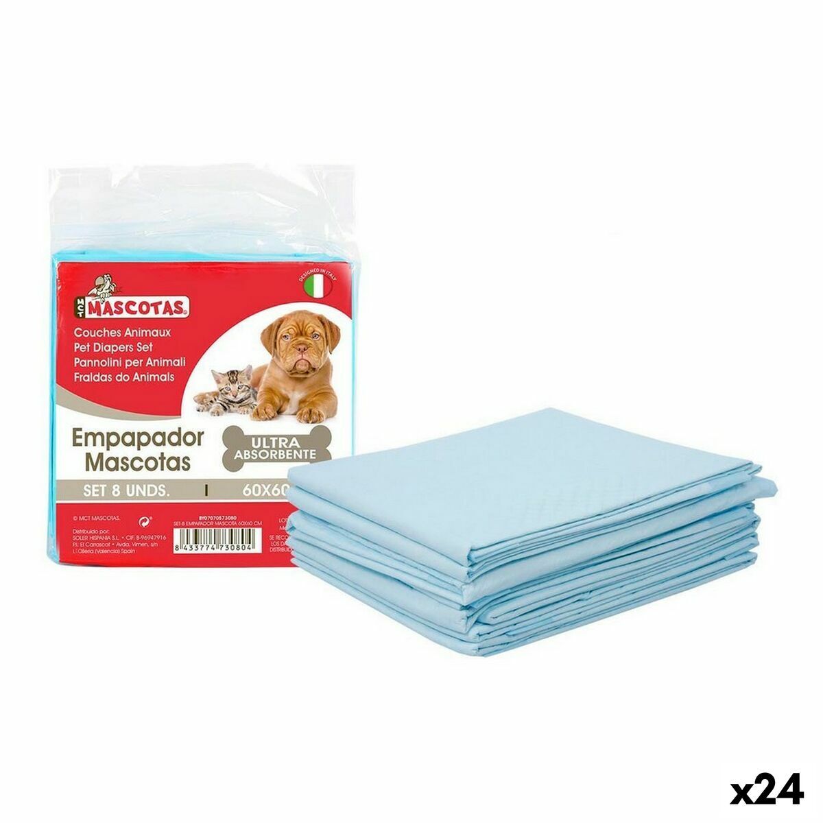 Tappetini Igienici per Cani MCT mascotas 60 x 60 cm [8 Pezzi] [24 Unità] [8 p