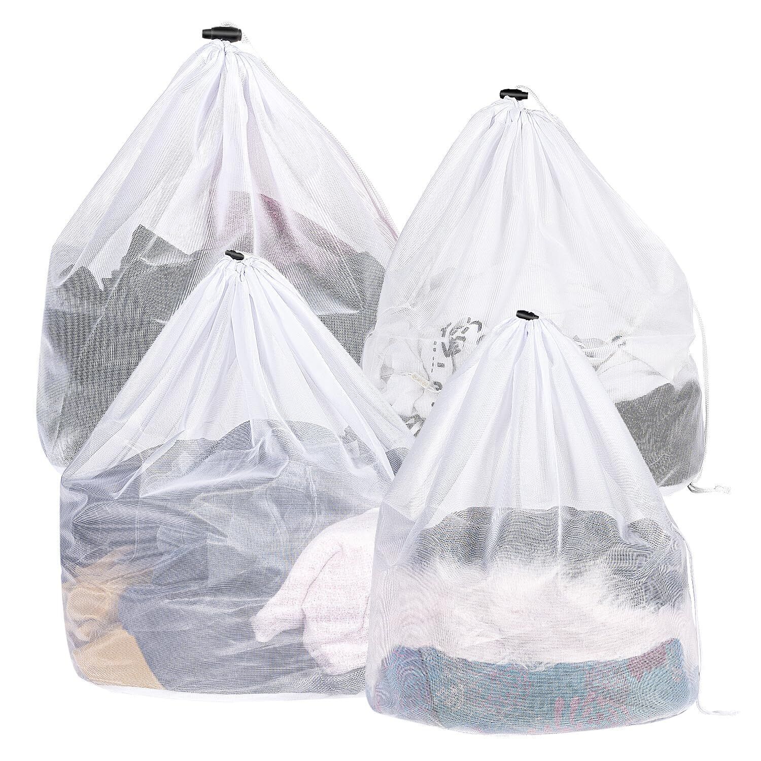 Pack de 4 Bolsas de Lavado para Lavadora, Bolsas con Cordón, Bolsas de (d4S)