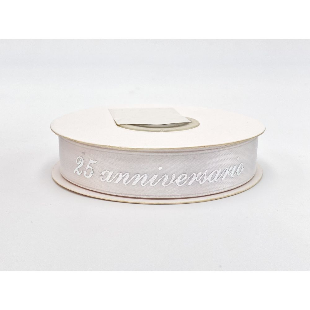 Nastro doppio raso scritta Argento 25 ANNIVERSARIO 15 mm x 25 metri 13RV