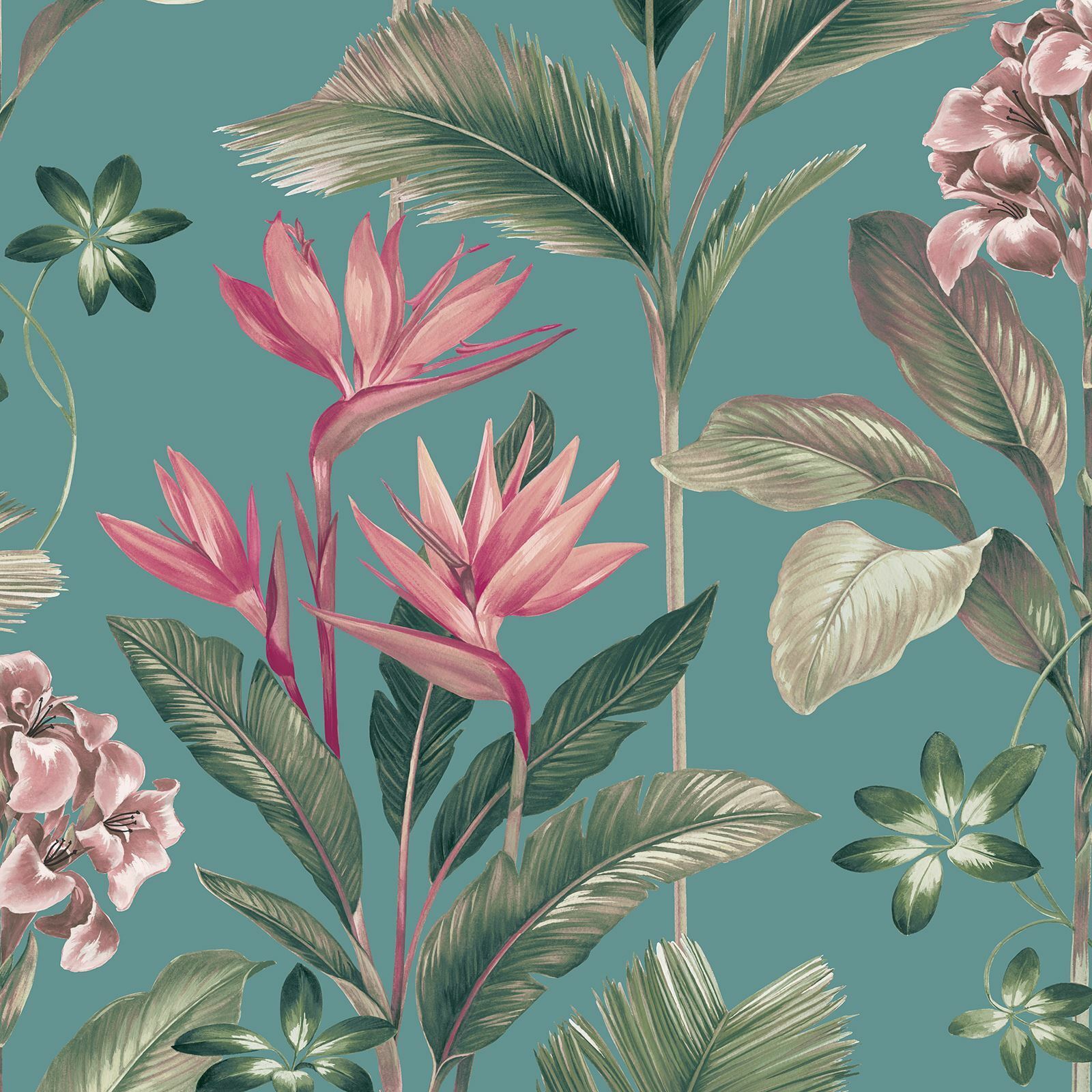 Carta Da Parati Tropicale Oliana Con Fiori Di Palma Belgravia Blu Teal 8486