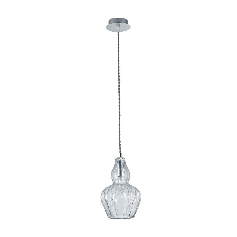 Sospensione Contemporanea Eustoma Metallo Nichel 1 Luce Diffusore Vetro Trasp.