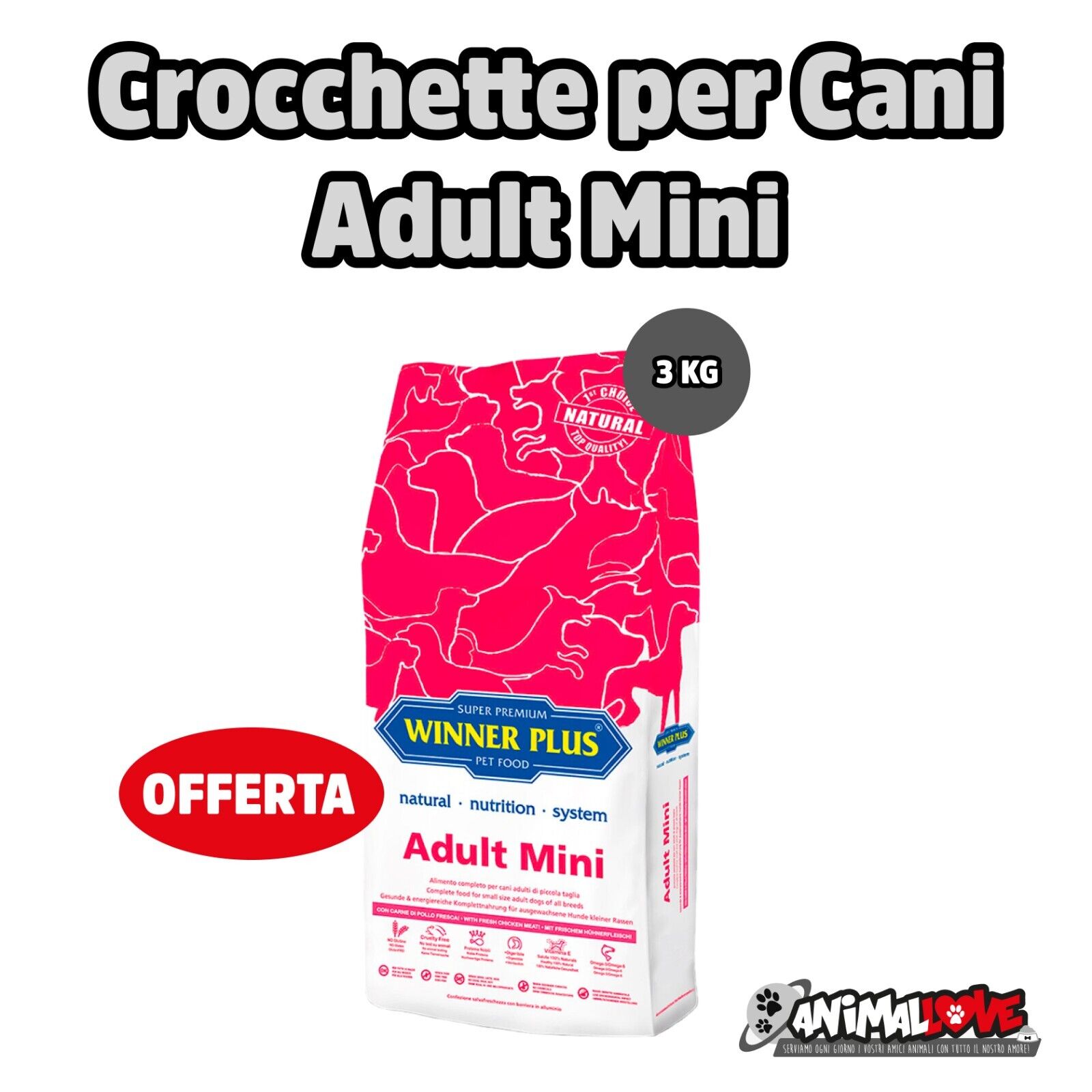 Crocchette per Cani Winner Plus Adult Mini 3KG