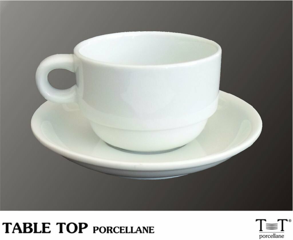 Tazza da Cappuccino 20 CL. Impilabile Porcellana Compreso di Piattino TableTop