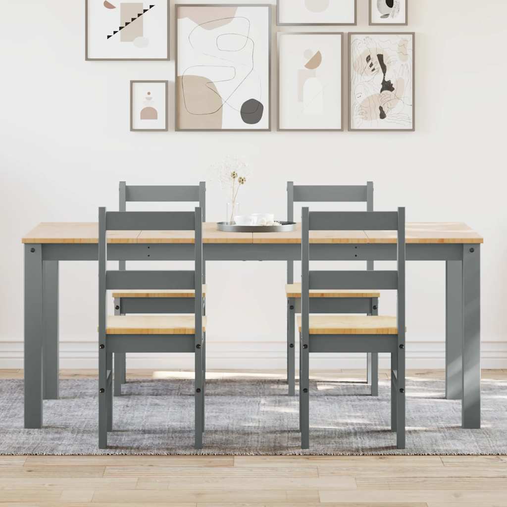 5 Pezzi Set da Pranzo Panama Grigio Legno Solido Pine