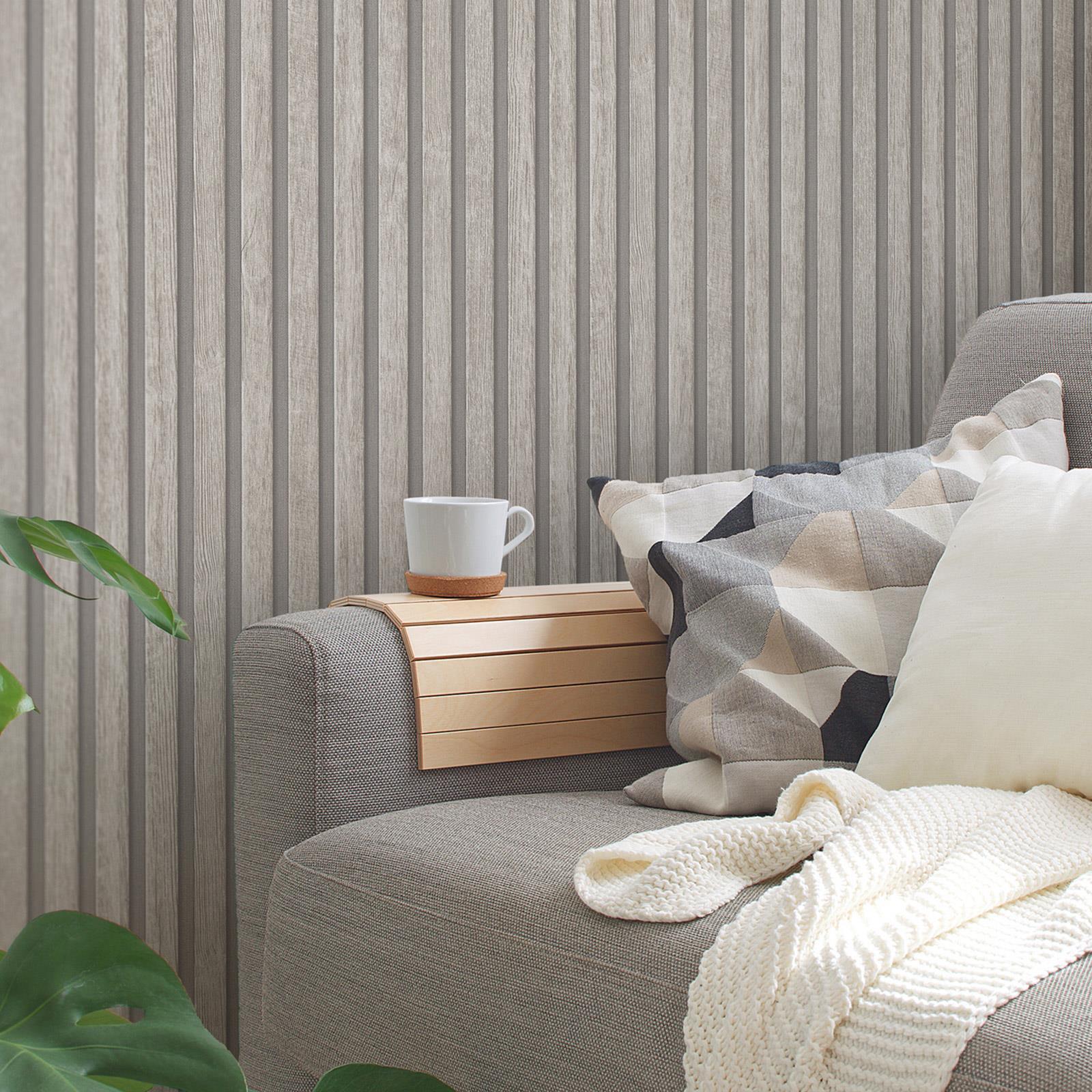 Legno Asticelle Vinile Parati IN Righe Paneling Luce Grigio 39109-5 AS Creation