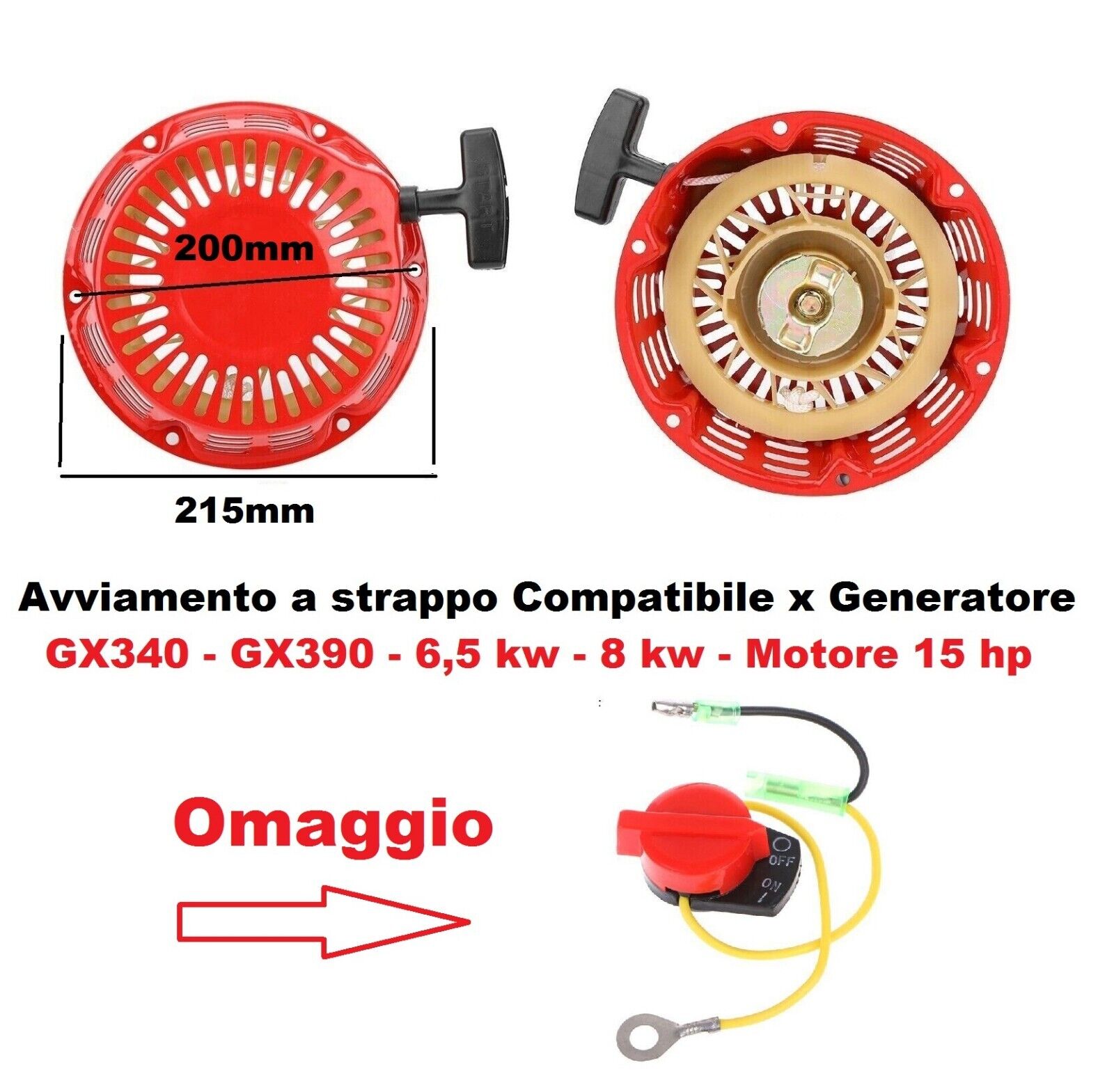Avviamento a strappo x Generatore GX340 GX390 188F 190 6,5 kw 8 kw Motore 15 hp