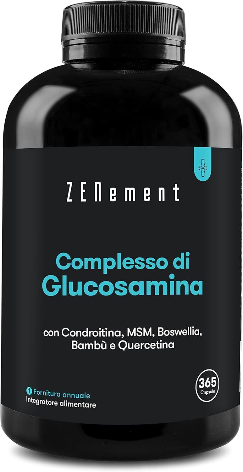 Glucosamina con Condroitina, MSM, Boswellia, Bambù e Quercetina, 365 Capsule...