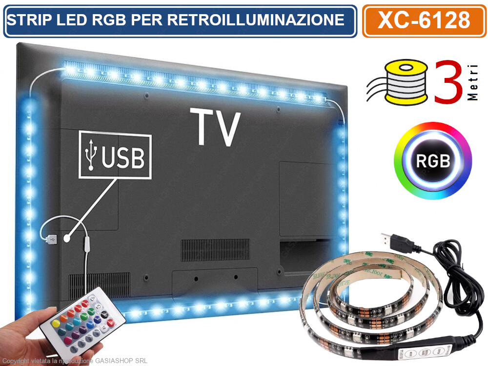 STRISCIA LED PER RETROILLUMINAZIONE TV MONITOR RGB SMD 5050 3 METRI DC5V