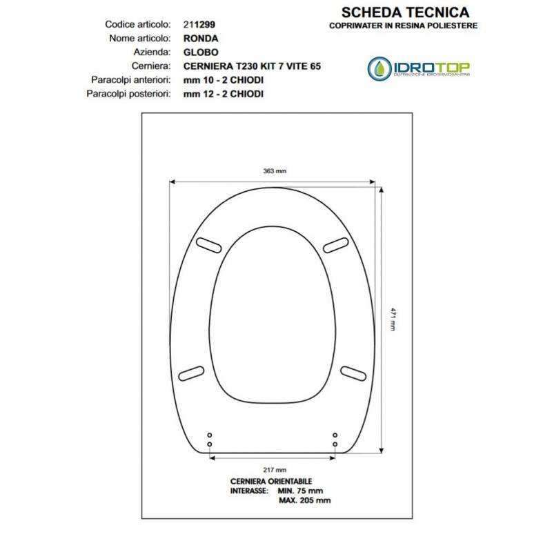Copriwater Globo  RONDA/RONDA SOSP. BIANCO  Cerniera Rallentata Soft Close