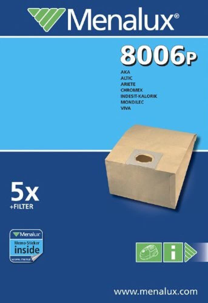 Menalux 8006 P - Confezione di 5 sacchetti di carta per aspirapolvere AKA/BSS/Co