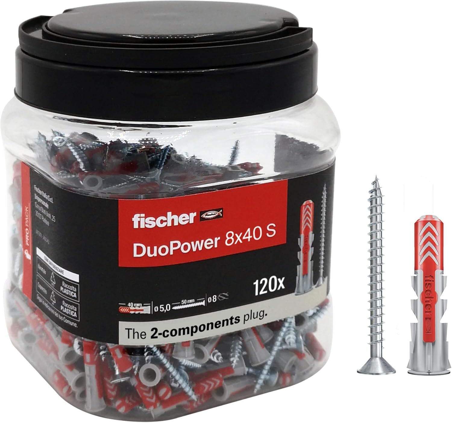 Fischer BOX 120 x Tasselli con Vite Duopower 8x40 in Barattolo