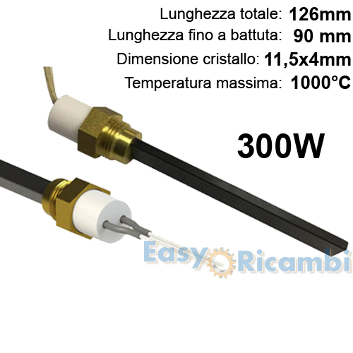 Candeletta quarzo accensione stufa pellet 300w lunga 126mm 90mm 3/8 EXTRAFLAME