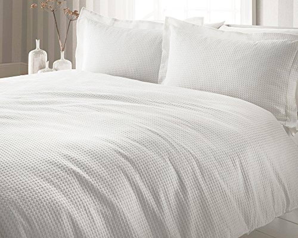 (TG. Super King) Riva Paoletti Waffle SKS Duvet Set White, Cotone, Super King -
