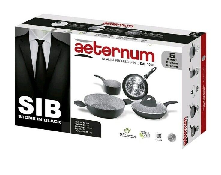 Batteria Pentole alluminio 5 pz+ Coperchio SIB Stone in Black Aeternum