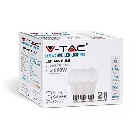 V-TAC VT-2015 KIT Super Saver Pack 3PCS/PACK Lampadine Bulbo LED SMD A65 15W E27