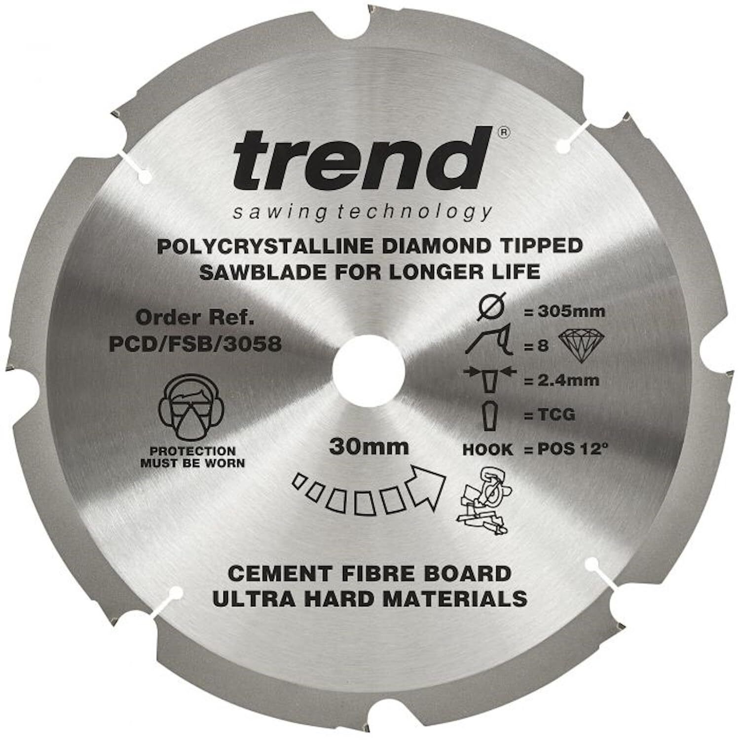 Trend Lama per sega Fiberboard PCD, diametro 305 mm x 8 denti x foro 30 (B5J)