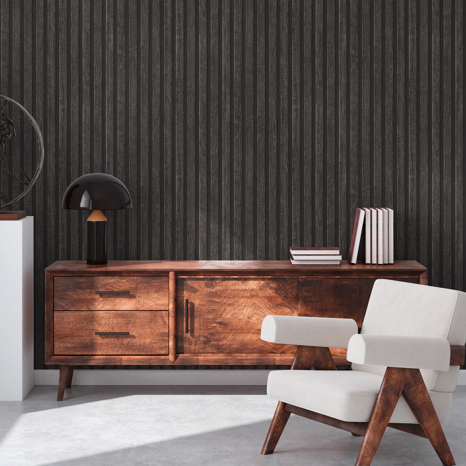 Legno Asticelle Vinile Parati IN Righe Paneling Carbone 39109-4 AS Creation