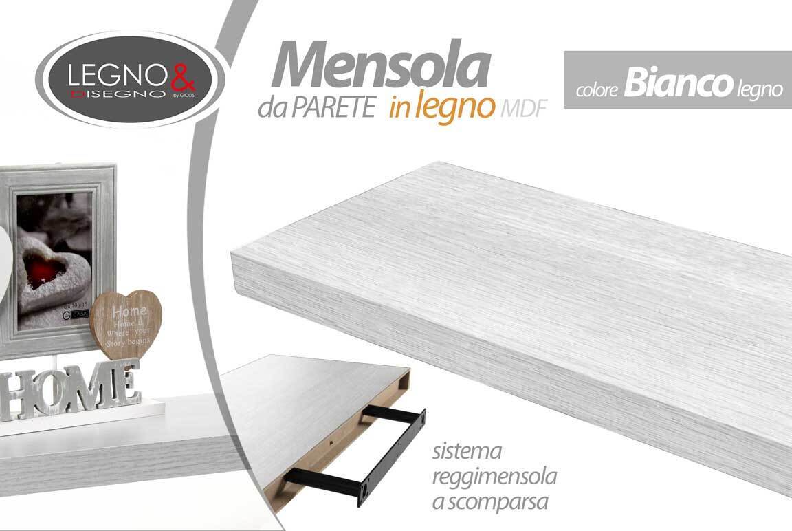 MENSOLA DA PARETE LEGNO MODERNA MURO REGGIMENSOLA A SCOMPARSA BIANCO 40*25 cm