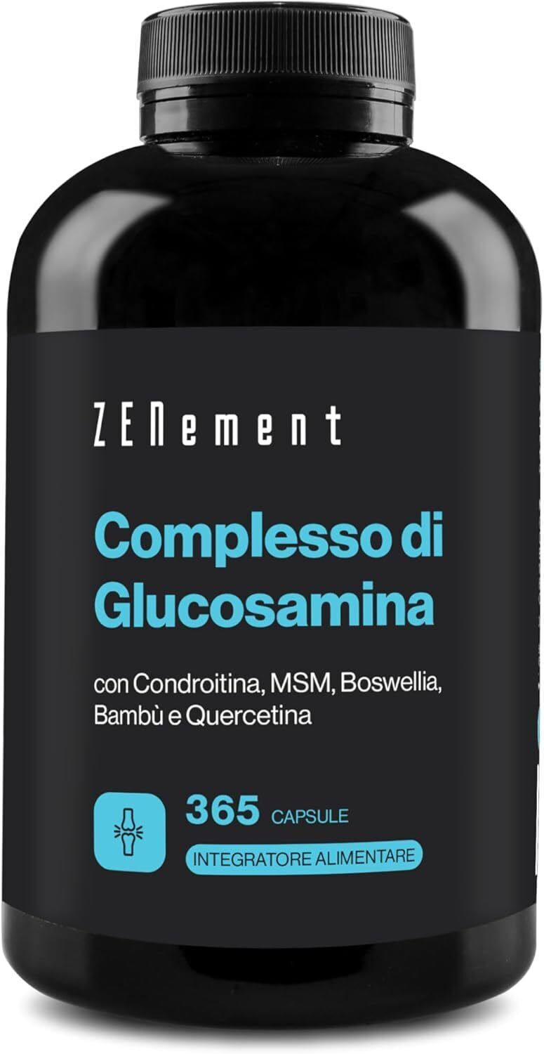 Glucosamina con Condroitina, MSM, Boswellia, Bambù e Quercetina, 365 Capsule...