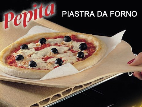 Piastra da forno 345x345 mm PEPITA in terracotta refrattaria con pala e ricettar