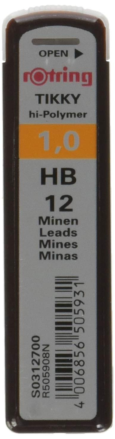 rOtring Lead Refills Hi-Polymer for Fine Mechanical Pencils 1.00mm HB (12 Leads)