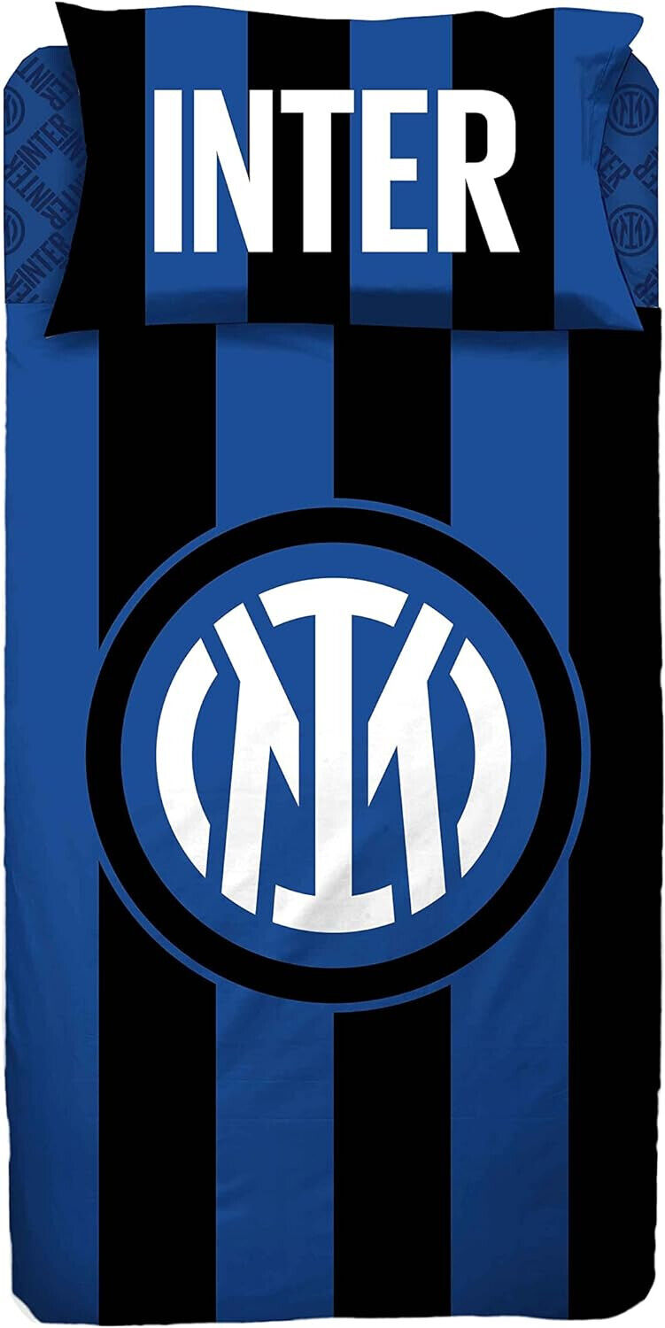 Completo Letto FC Inter 3 pz Una Piazza, 100% Cotone Letto Singolo 100% Cotone