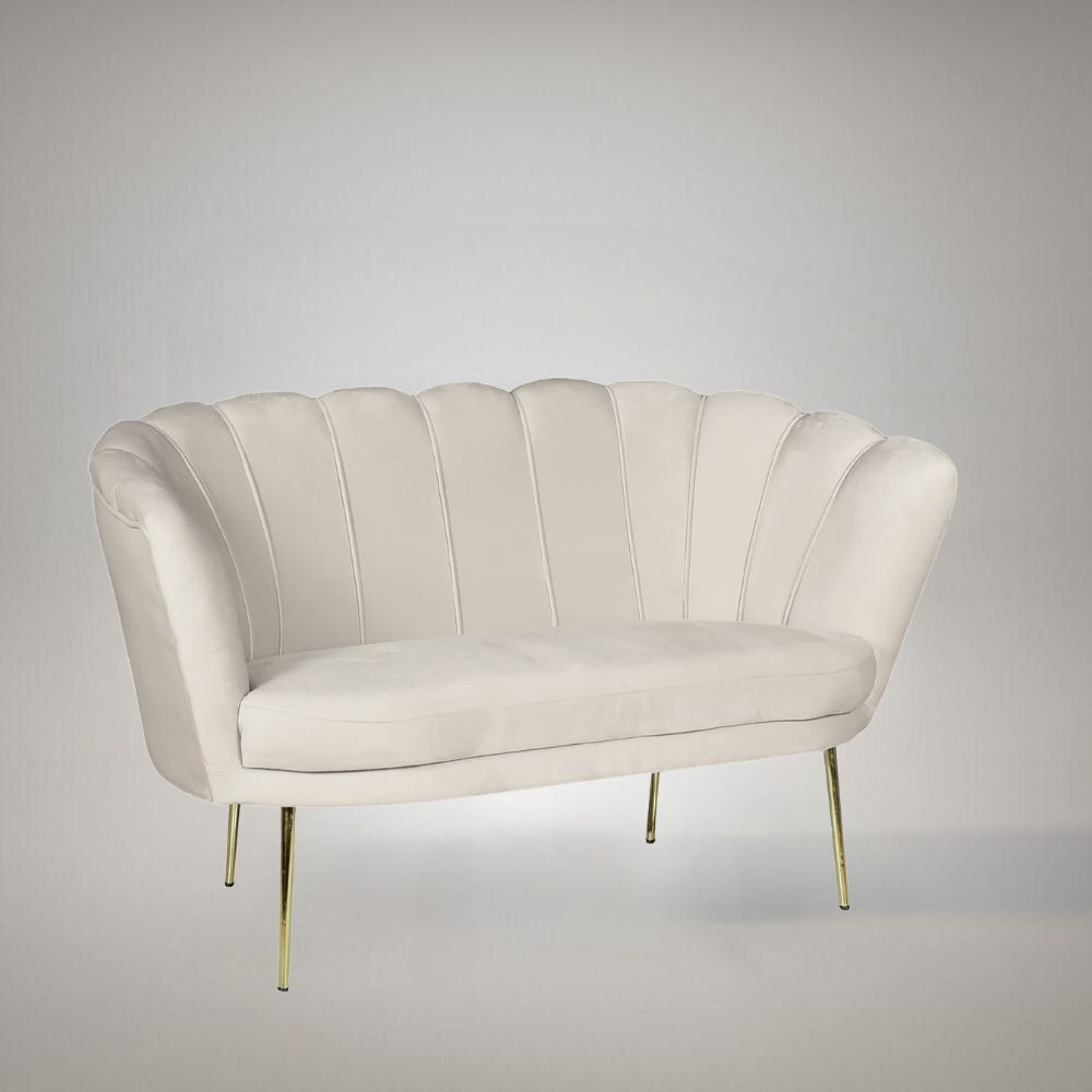 Divano a conchiglia due posti tessuto color sabbia e piedi oro 135x75H cm - Orel
