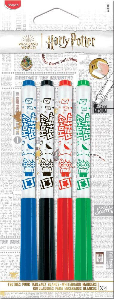 Maped - 4 Marker'Peps Fine Erase Markers - Harry Potter Dry Erase Pens - Slate a