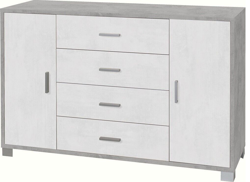 Mobile Madia 4 Cassetti e 2 Ante H86 L136 P41 Cm Struttura colore Cemento fronta