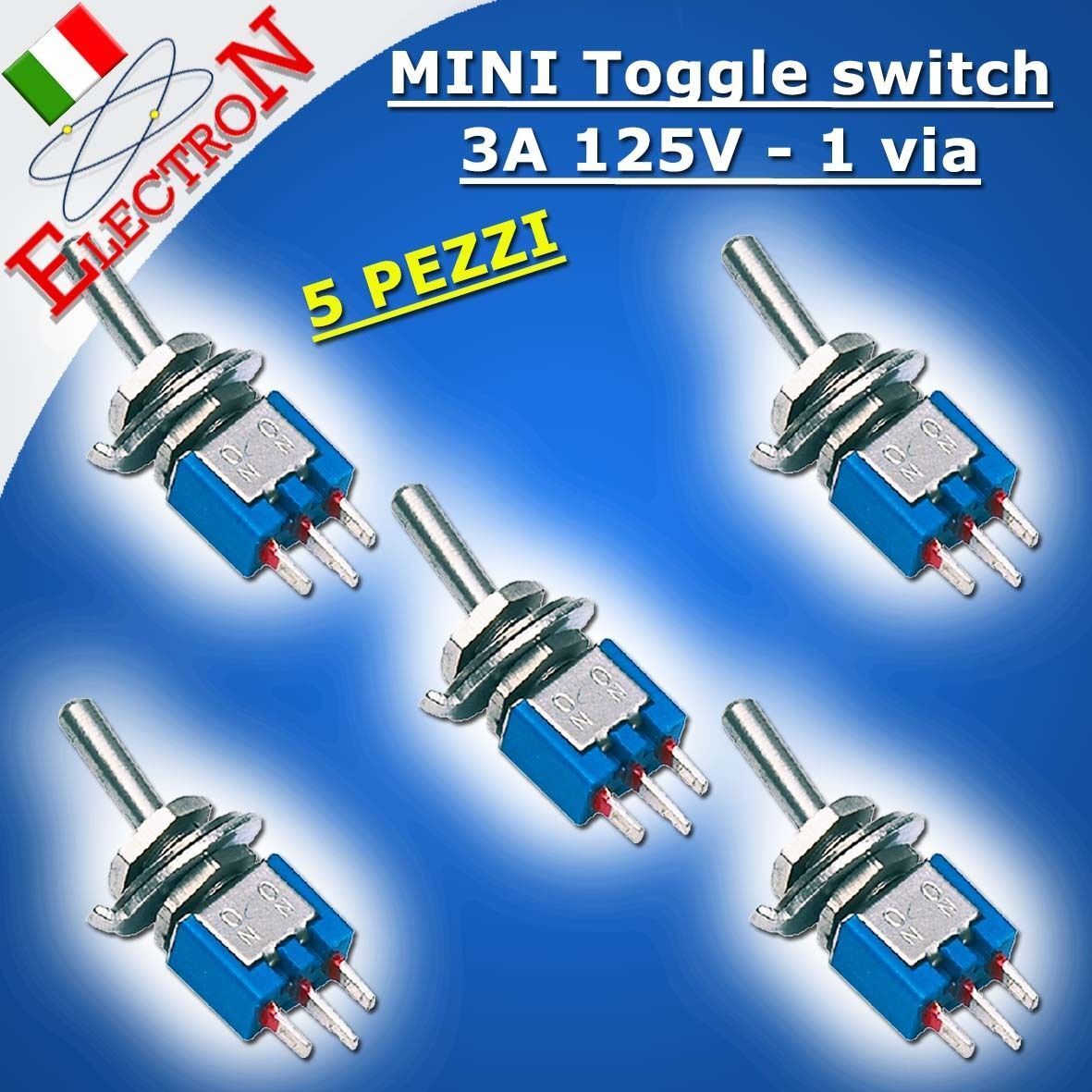 5x MINI Toggle switch 3A 125V ( ON/ON) INTERRUTTORE / DEVIATORE 1 via a levetta