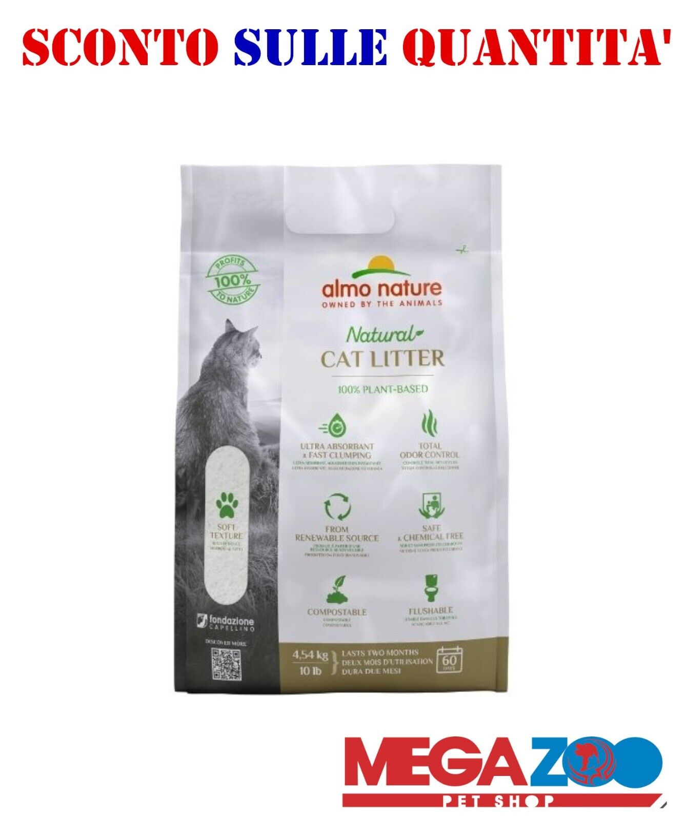 Almo Nature Cat Litter - Lettiera Gatto 4,54 Kg - Ecologica smaltibile nel WC