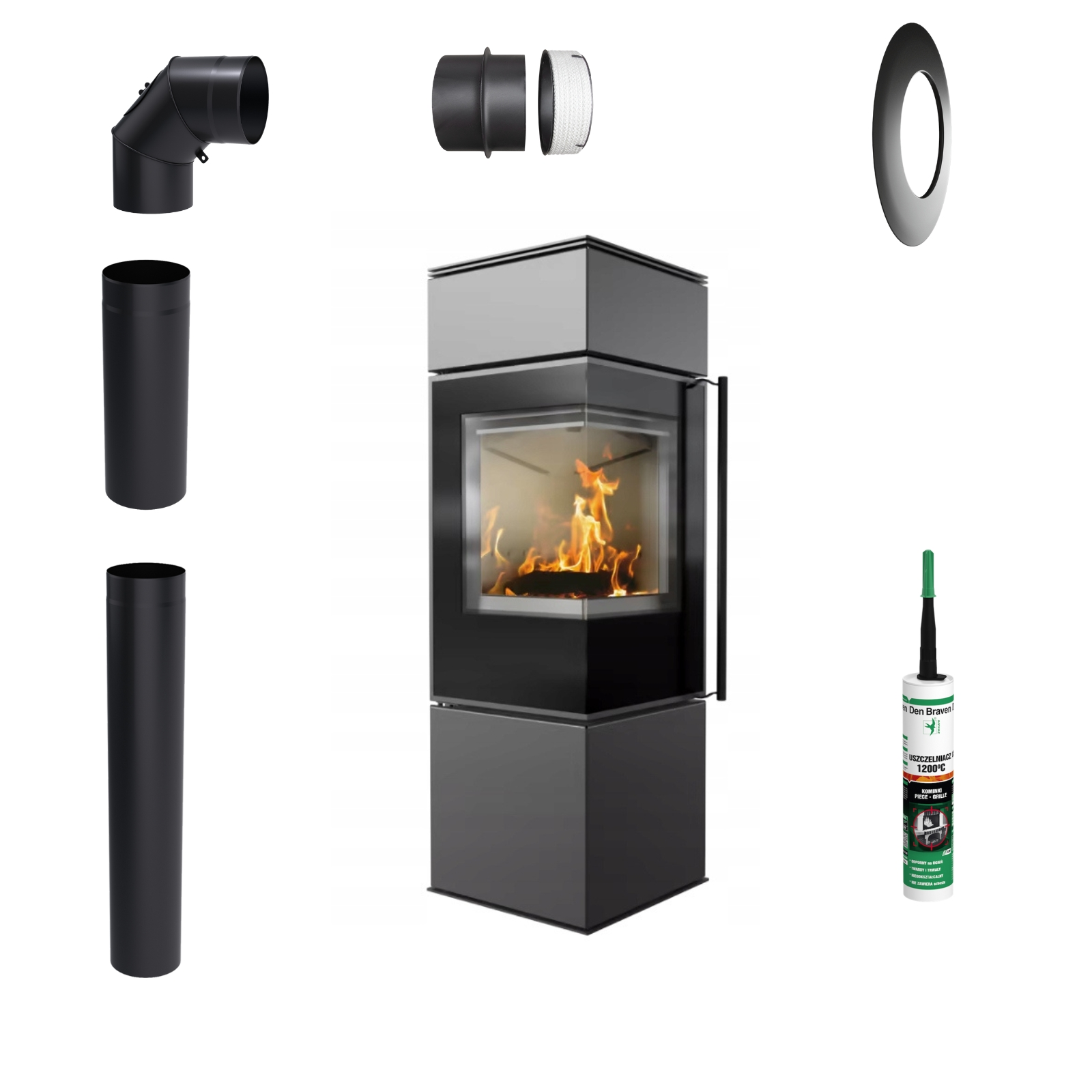 Stufa indipendente KRATKI REN S/L 7kW diametro 150 Kit di montaggio con chiusura
