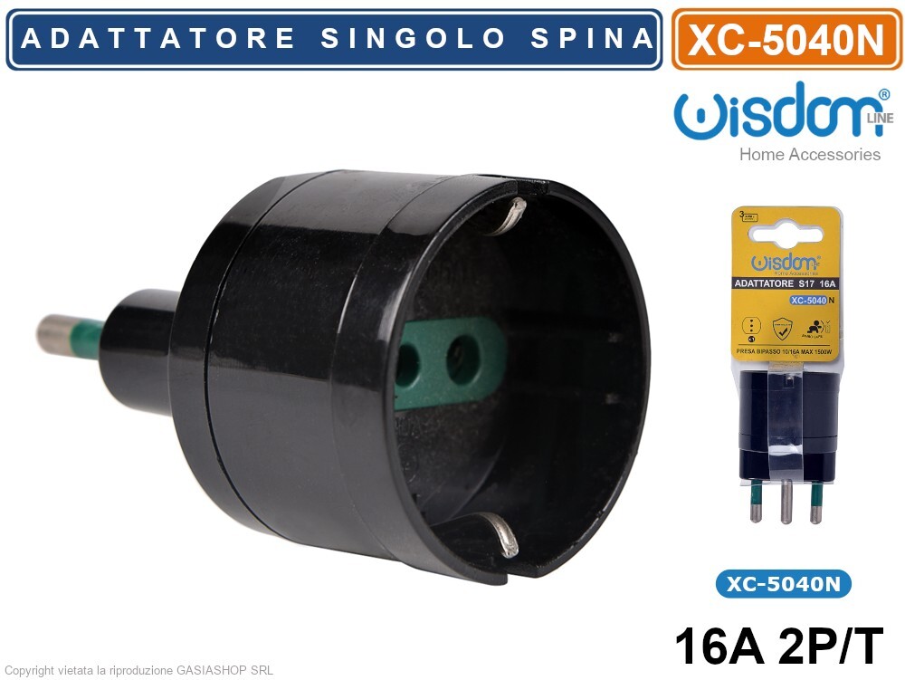 ADATTATORE SINGOLO SPINA S17 16A 2P+T CON PRESA SCHUKO P30 + 16A 2P+T COLORE NER
