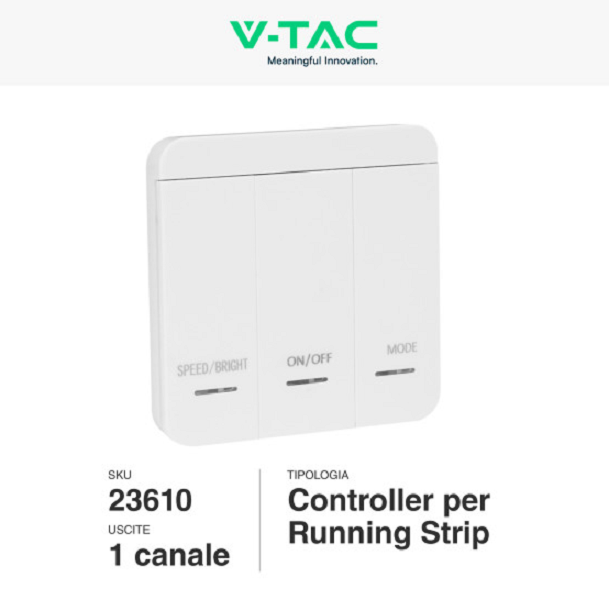 V-TAC CONTROLLER WIRELESS PER STRISCE LED RUNNIG MONOCOLORE 3 TASTI 24V 1 CANALE