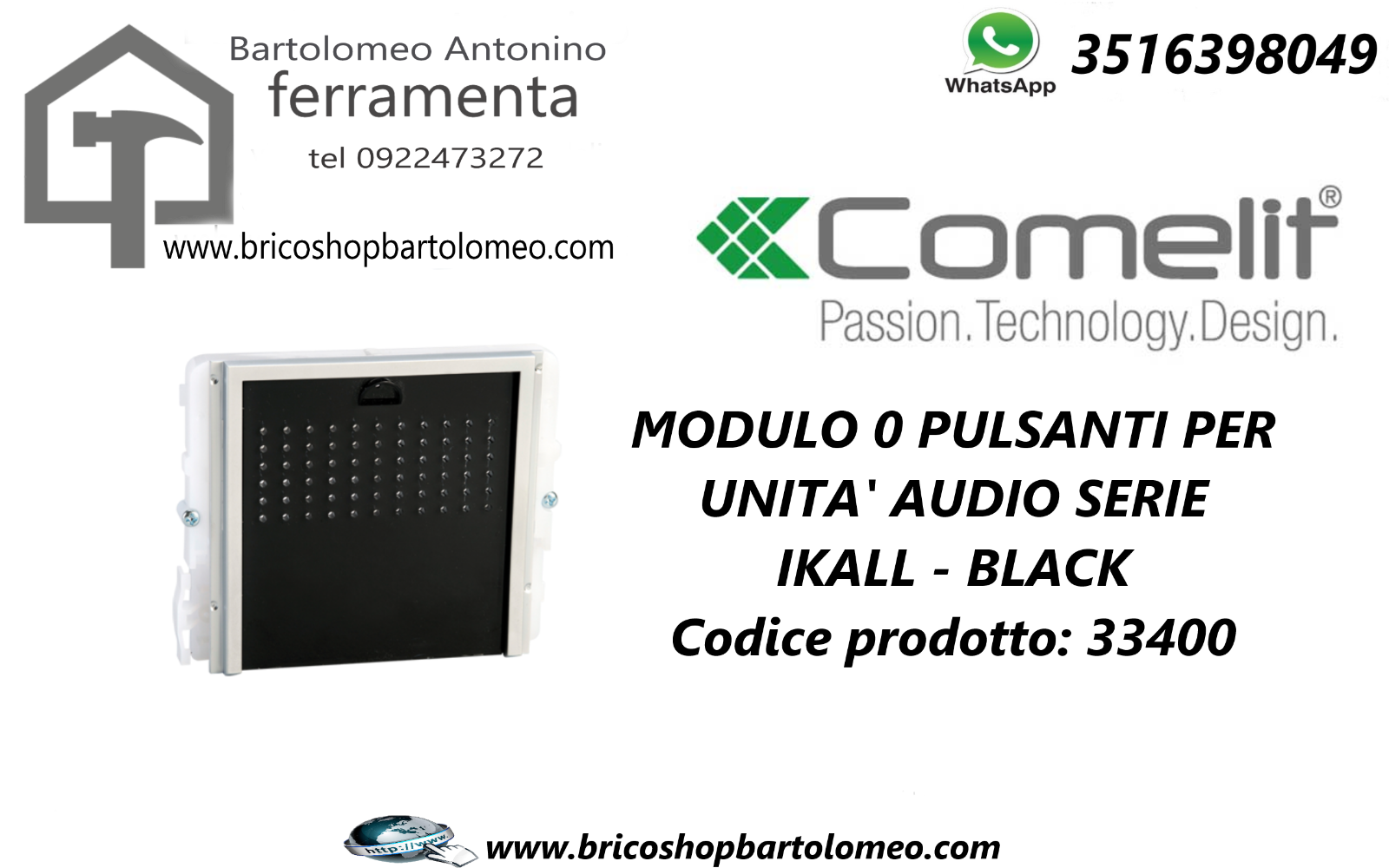 MODULO 0 PULSANTI PER UNITA' AUDIO SERIE IKALL - BLACK Codice 33400