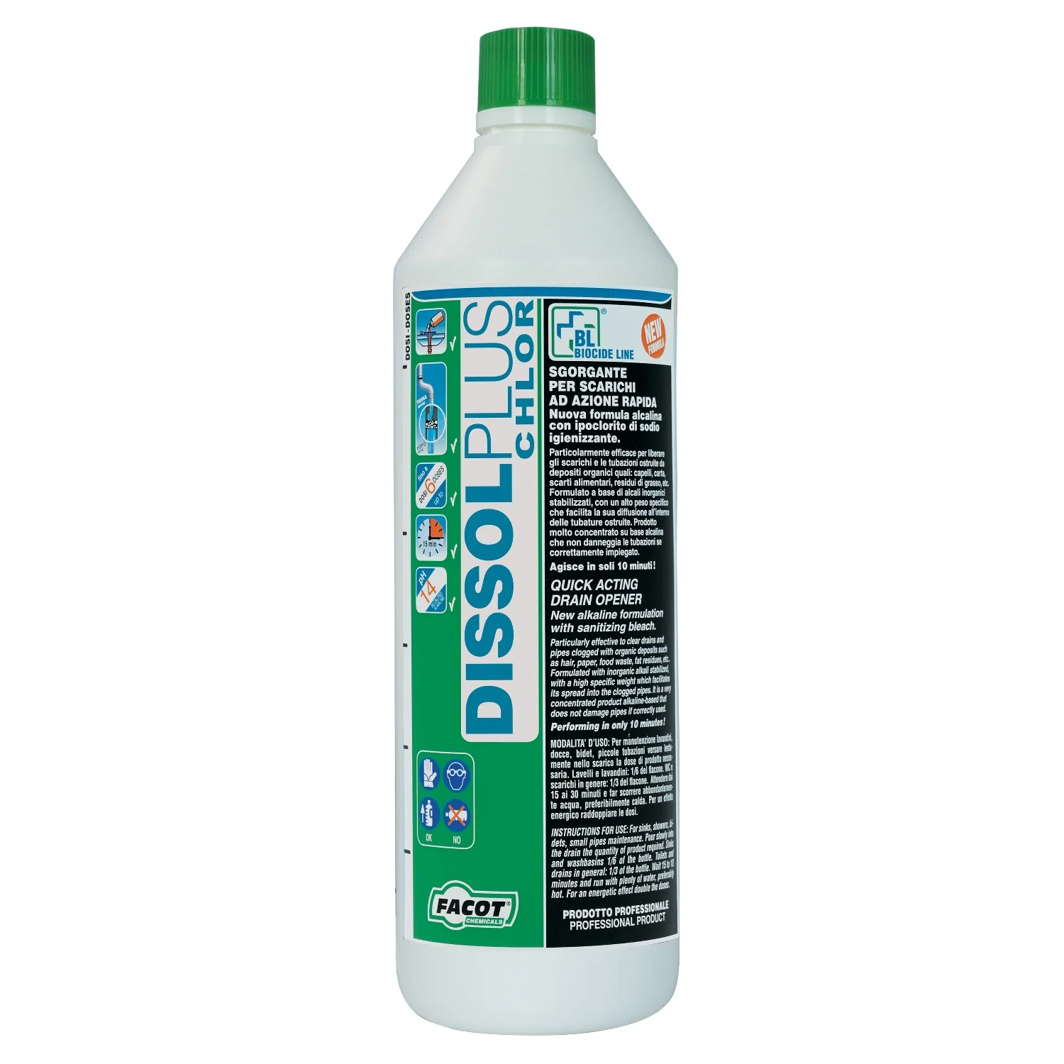 Facot DISSOL PLUS CHLOR sgorgante igienizzante tubazioni scarichi 1 LT