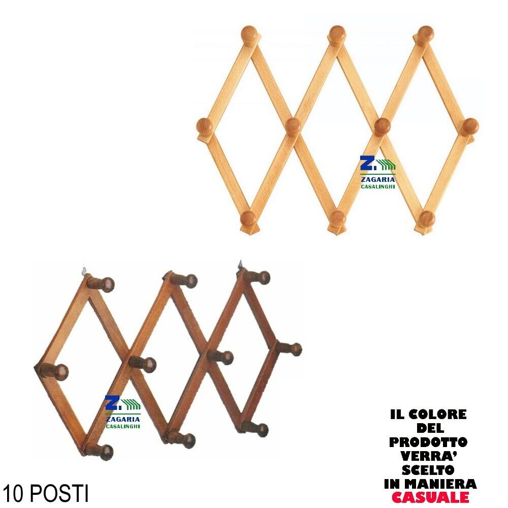 APPENDIABITI ATTACCAPANNI ESTENSIBILE 10 POSTI IN LEGNO MASSELLO DI FAGGIO