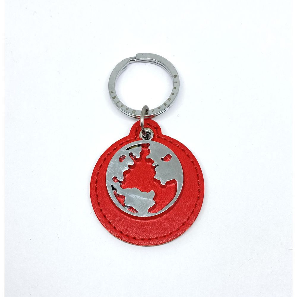 Portachiavi similpelle ROSSO con MAPPAMONDO bomboniera LAUREA 15H8