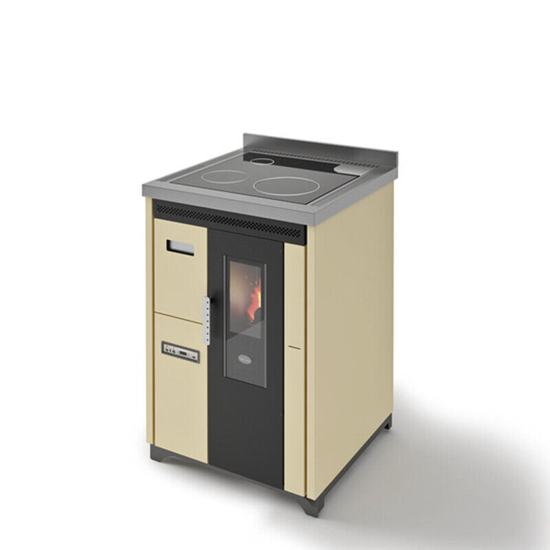 STUFA CUCINA A PELLET EVA CALOR NINA AVORIO PIASTRA FERRO 7.5 KW