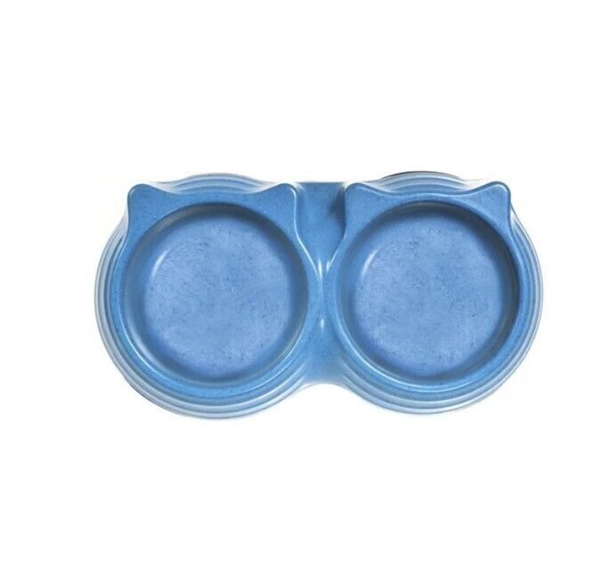 Ciotola doppia bamboo Ø 23 cm cad. a forma di musetto gatto - BLU