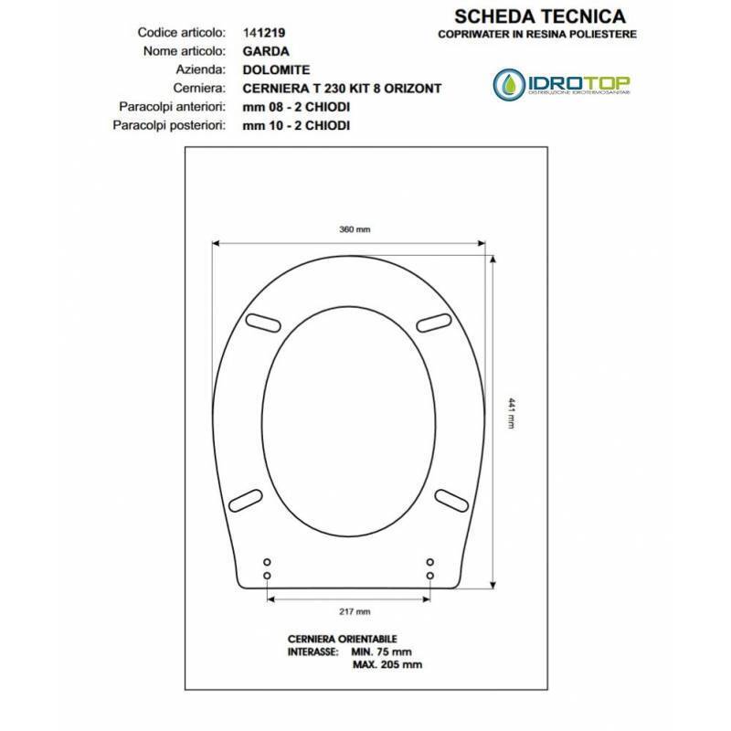 Copriwater Dolomite GARDA BIANCO Cerniera Cromo-Sedile-Asse Wc