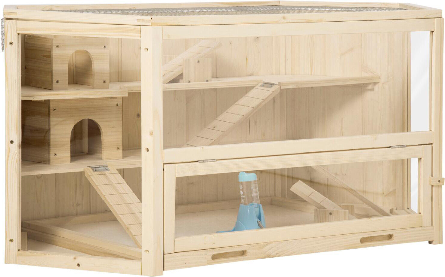 Casetta per Criceti in Legno 3 Livelli Tetto Apribile 115x60x55cm DecHome 082V00