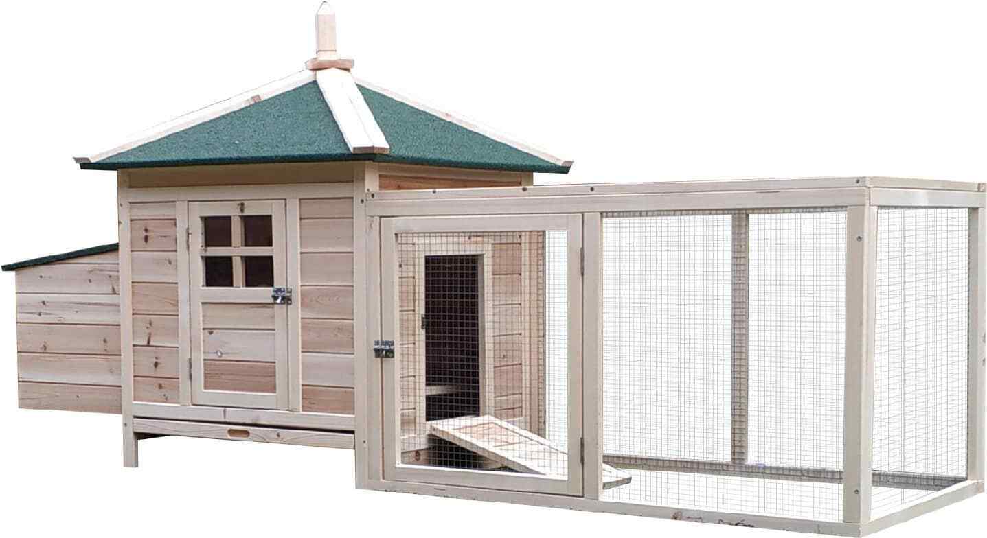 Pollaio con Area di Corsa per Esterno in Legno 196x73.5x98cm AllMyPets D5105D