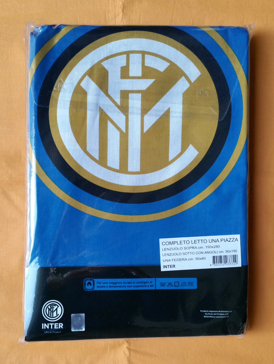 COMPLETO LENZUOLA F.C. INTER UFFICIALE 1 PIAZZA/SINGOLO 100% COTONE